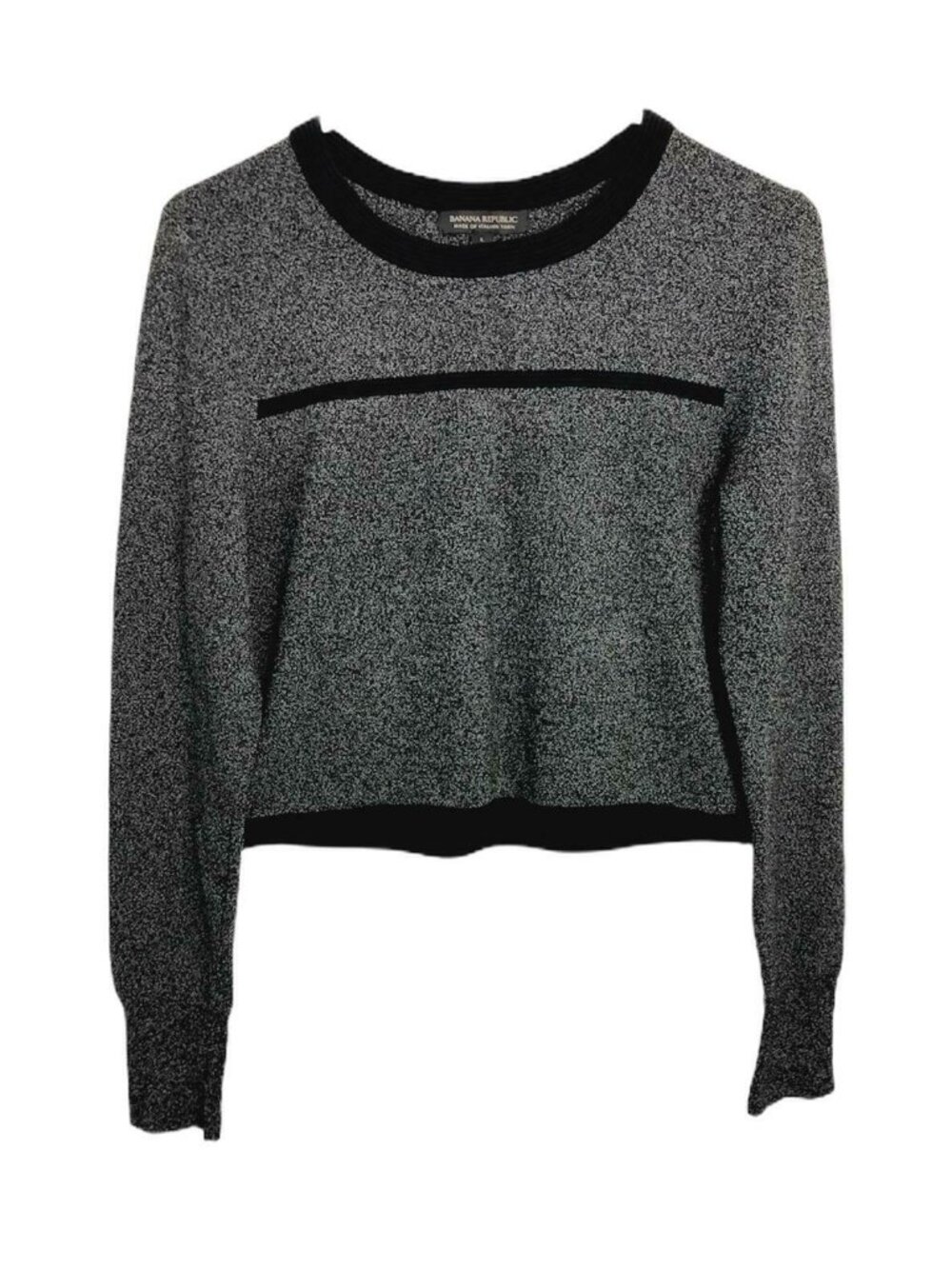Banana Republic Top Cropped Womens L Italian Yarn Black Knit Shirt Long Sleeves